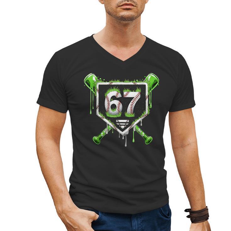 Baseball Ice Cream Drip Number 67 Player 67th Birthday Kids Men's V-Neck T-Shirt