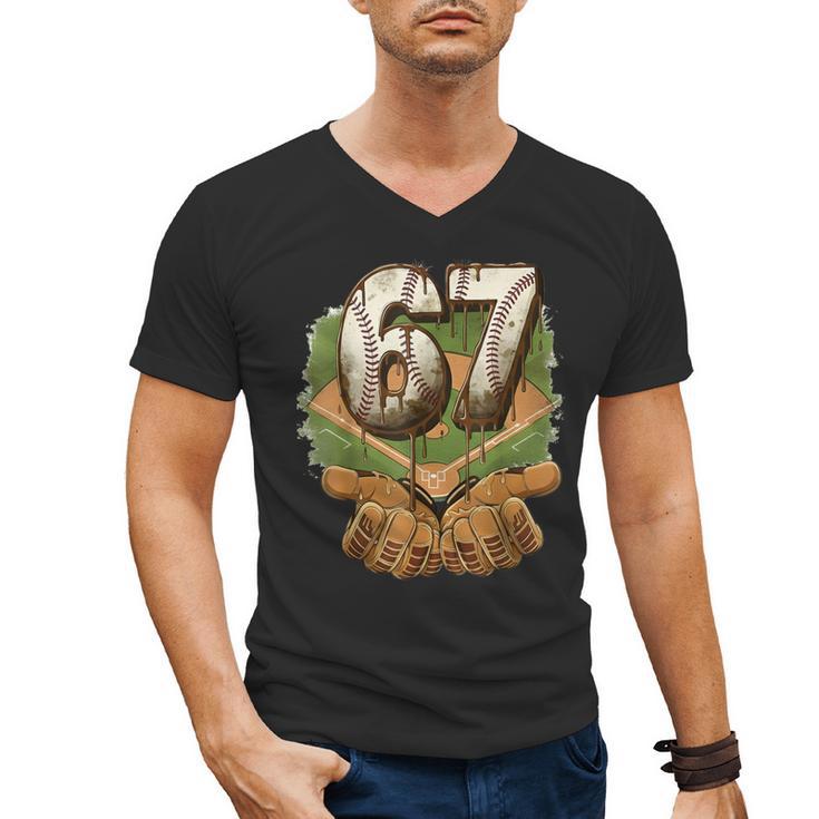 Baseball Ice Cream Drip Number 67 Playground Player 67th Men's V-Neck T-Shirt