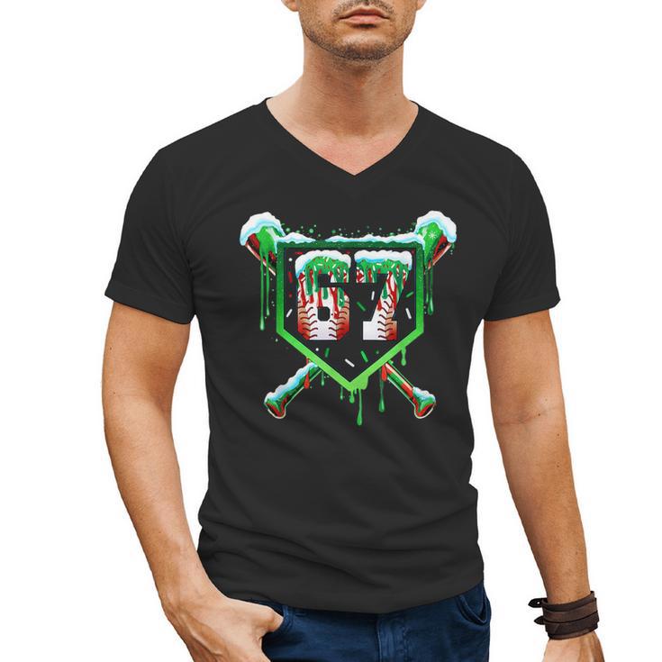 Baseball Ice Cream Drip Number 67 Six Seven Meme Christmas Men's V-Neck T-Shirt