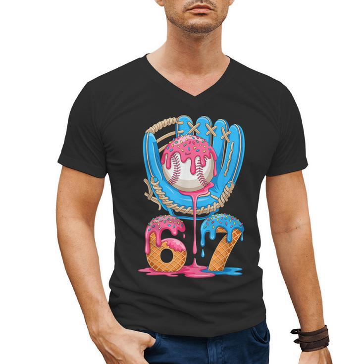 Baseball Ice Cream Drip Six Seven Gen Alpha Slang Meme 67 Men's V-Neck T-Shirt