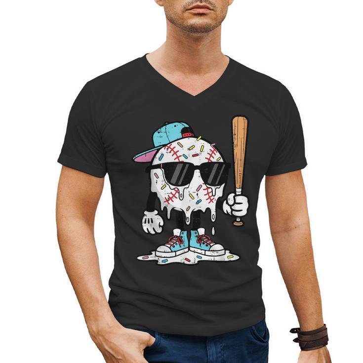 Baseball Ice Cream Drip Sports Boys Kids Youth Men Men's V-Neck T-Shirt