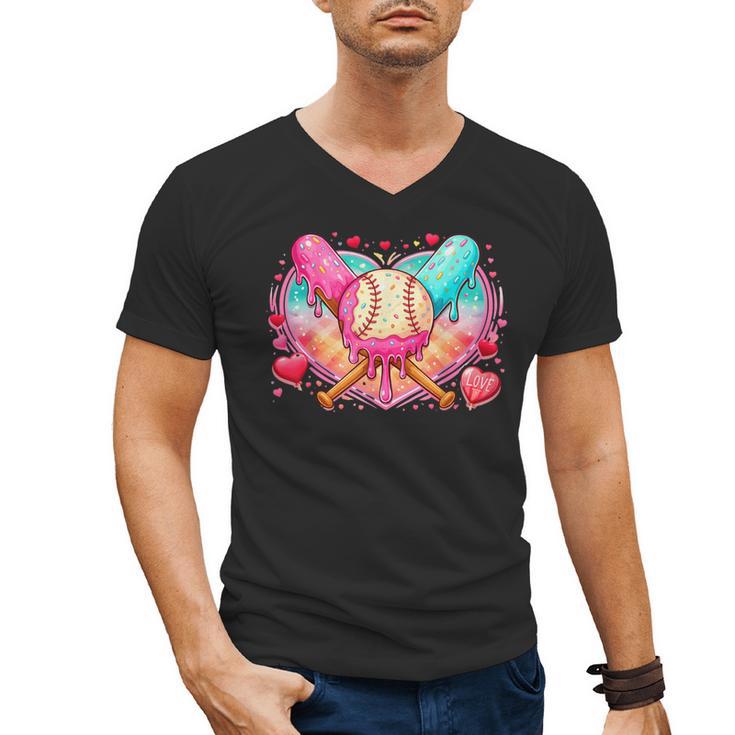 Baseball Ice Cream Drip Style Melt Ice Cream Youth Boys Men's V-Neck T-Shirt