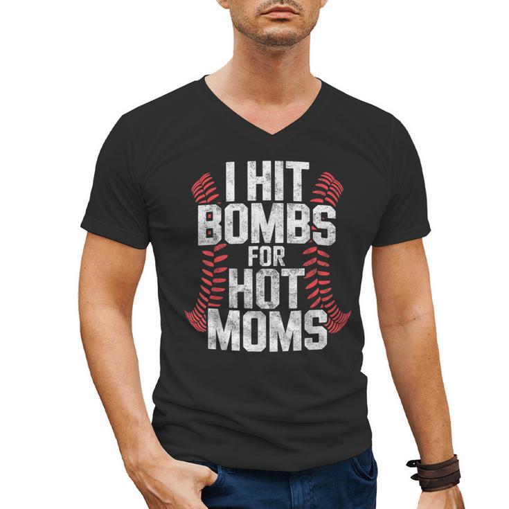 Baseball Joke Tee I Hit Bombs For Hot Moms Player Pitcher Men's V-Neck T-Shirt