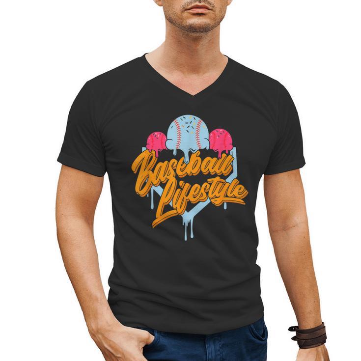 Baseball Lifestyle Home Plate Ice Cream Drip Men Boys Kids Men's V-Neck T-Shirt