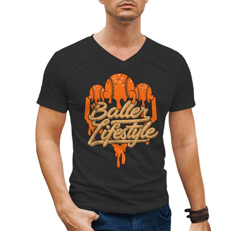 Baseball Lifestyle Home Plate Orange Ice Cream Drip Men Boys Men's V-Neck T-Shirt