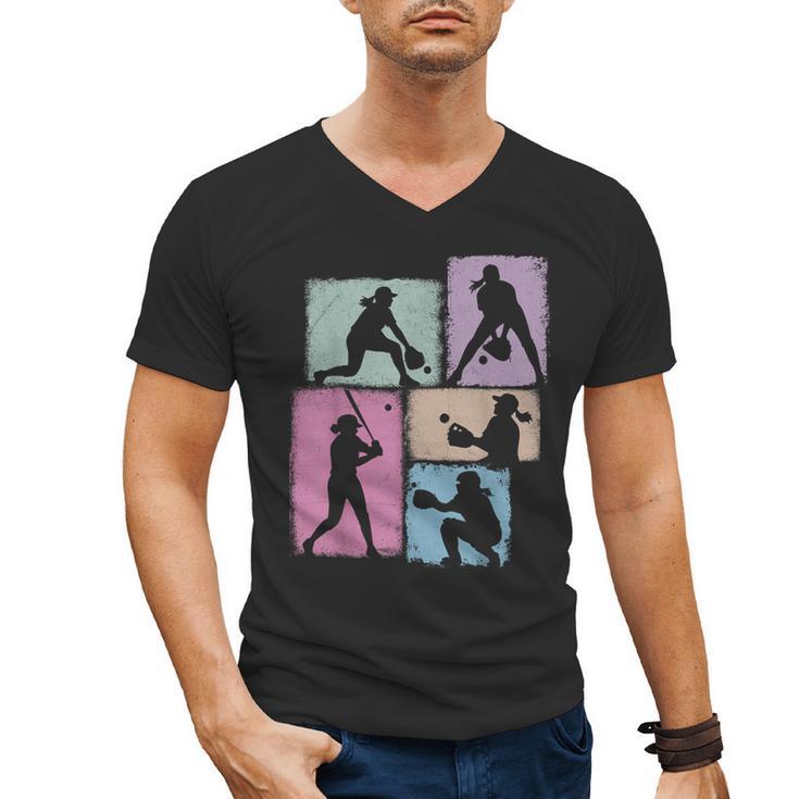 Baseball Player Collage Women Kids Coach Youth Girl Men's V-Neck T-Shirt