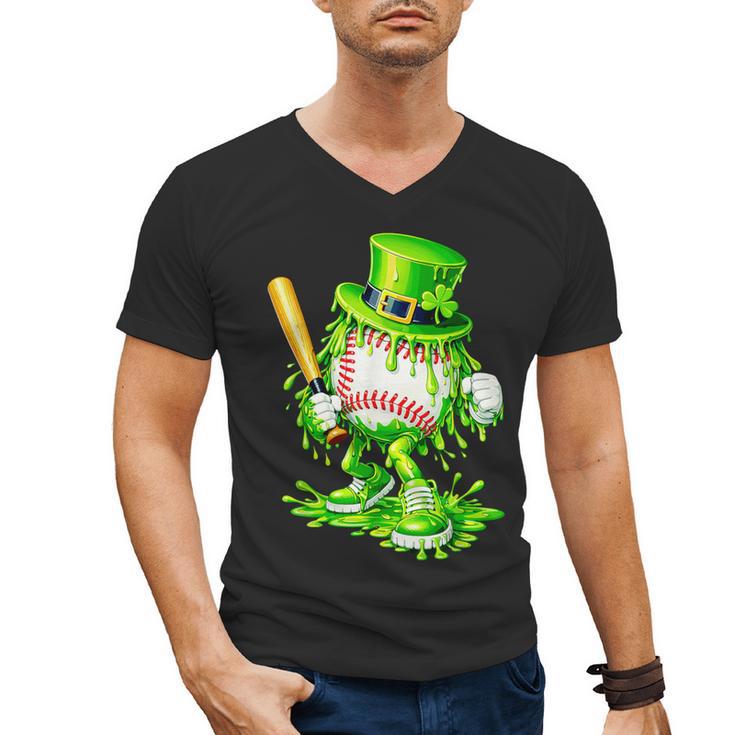 Baseball Player Ice Cream Drip Shamrocks St Patrick's Day Men's V-Neck T-Shirt