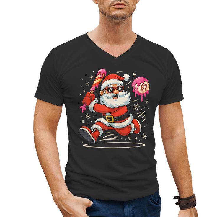 Baseball Santa 67 Baseball Christmas Pajamas Xmas Men Boy 67 Men's V-Neck T-Shirt