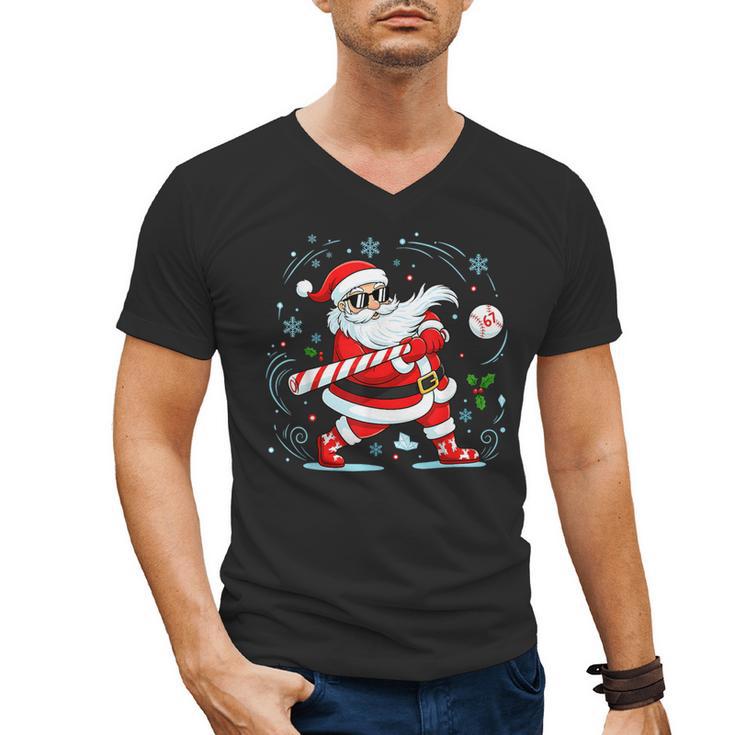 Baseball Santa 67 Christmas Xmas Pajamas Boys Kid Men's V-Neck T-Shirt