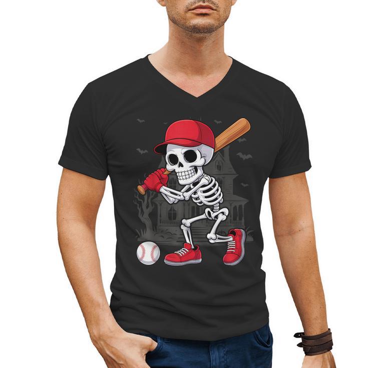 Baseball Skeleton Halloween Playing Men's V-Neck T-Shirt