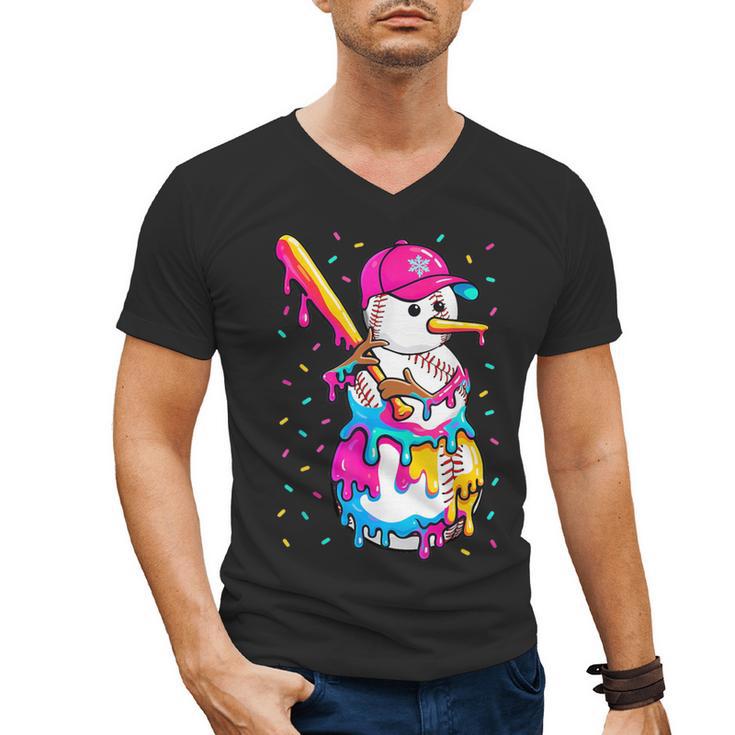 Baseball Snowman Drip Christmas Baseball Boys Men Kids Men's V-Neck T-Shirt