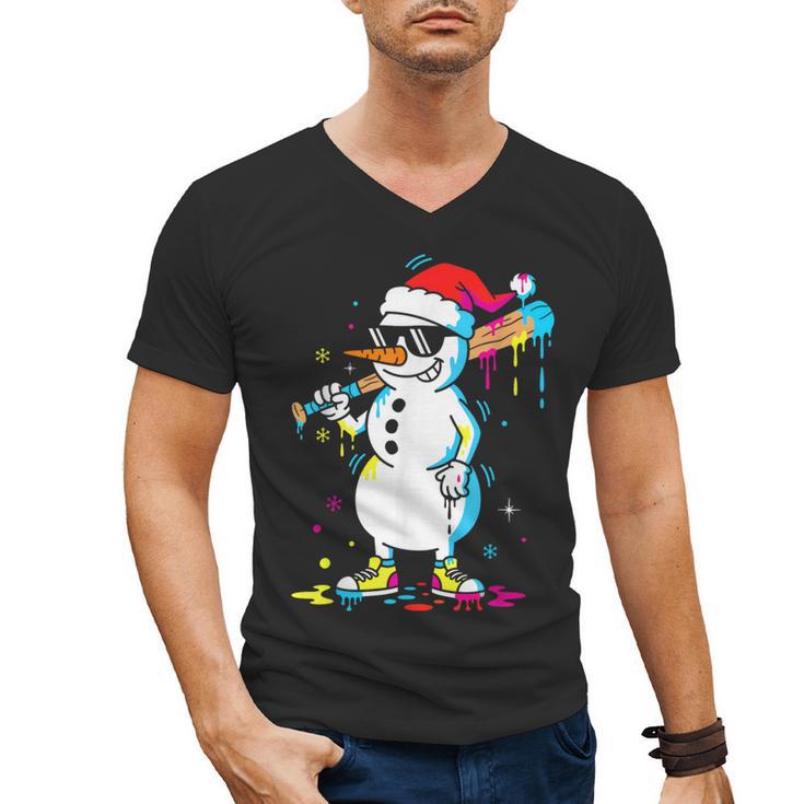 Baseball Snowman Drip Cool Christmas Men Boys Girls Men's V-Neck T-Shirt