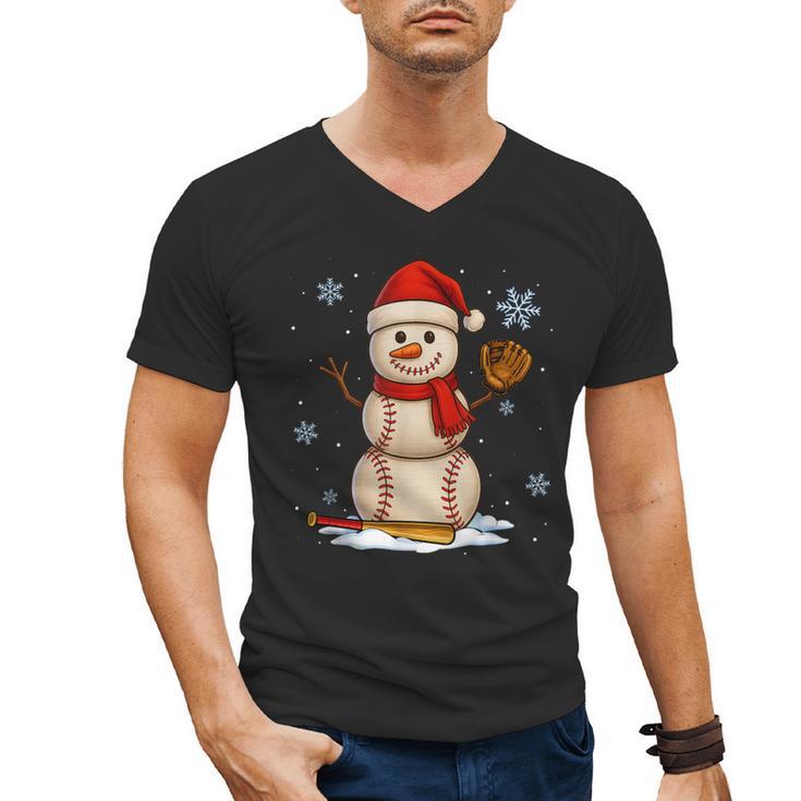 Baseball Snowman Merry Christmas Holiday Sports Xmas Pajamas Men's V-Neck T-Shirt