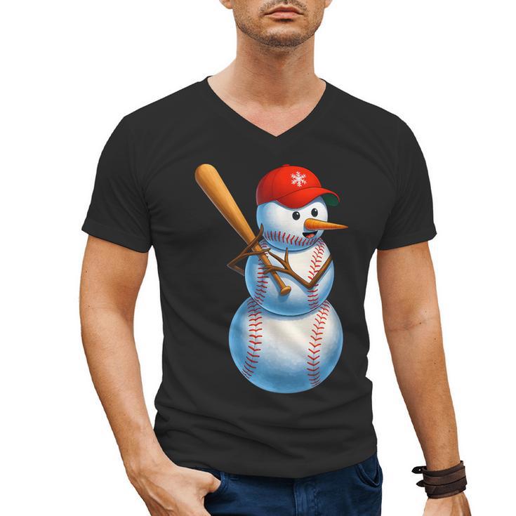 Baseball Snowman Merry Christmas Xmas Pajamas Men Women Kids Men's V-Neck T-Shirt