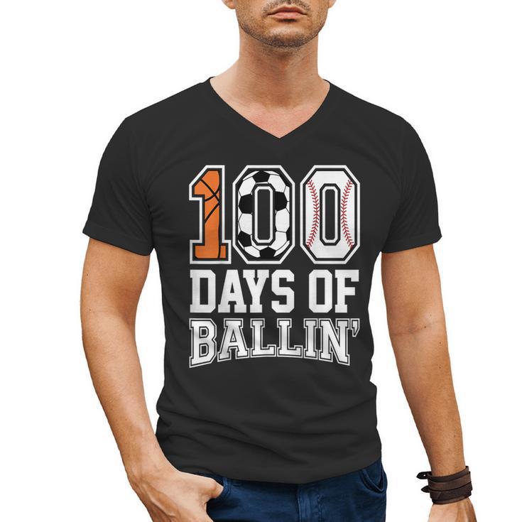 Baseball Soccer Basketball 100 Days Of School Men's V-Neck T-Shirt