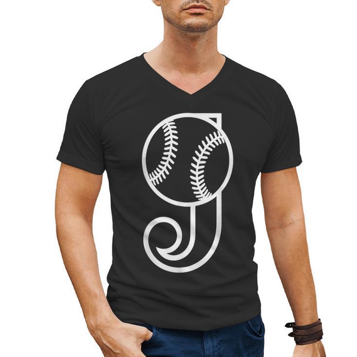 Baseball Sport Player Monogram Cool Initial Letter J Men's V-Neck T-Shirt