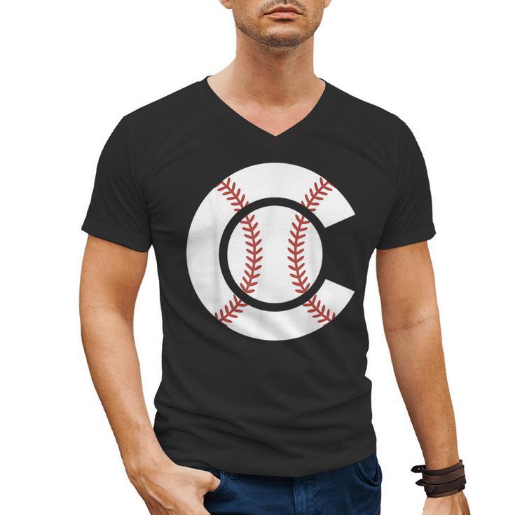 Baseball Sport Player Graphic Monogram Initial Letter C Men's V-Neck T-Shirt