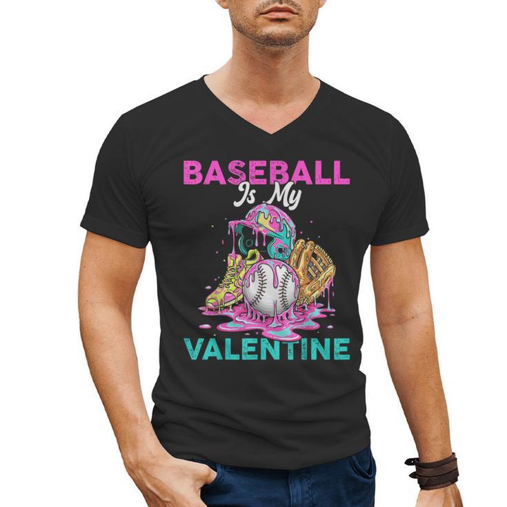 Baseball Is My Valentine Ice Cream Drip Crossed Bats Sport Men's V-Neck T-Shirt