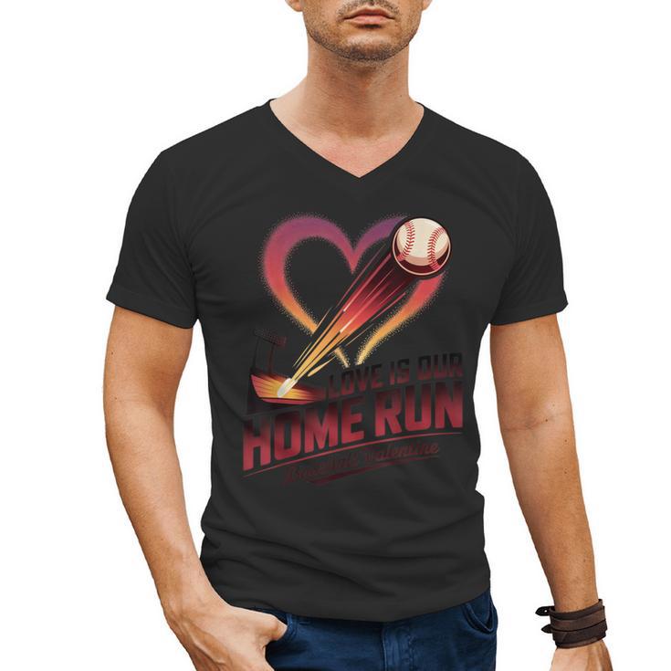 Baseball Valentine Love Is Our Home Run Apparel Men's V-Neck T-Shirt