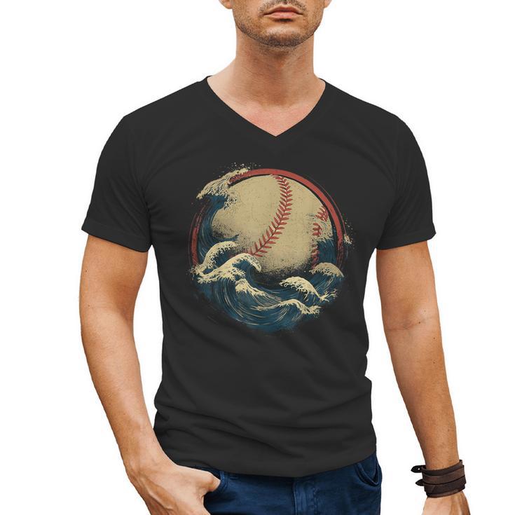 Baseball Waves Ocean Sports Baseball Fans Men's V-Neck T-Shirt