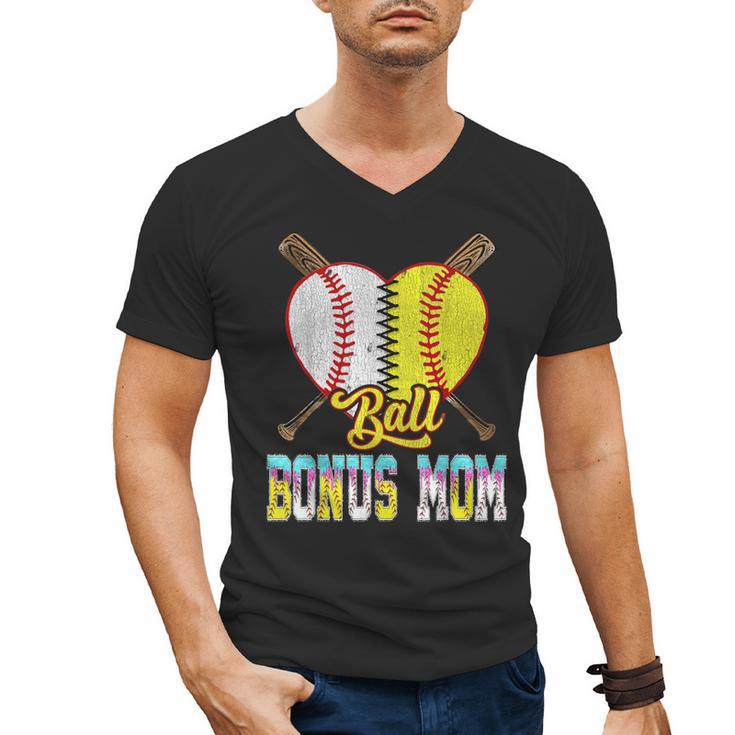 Bonus Mom Of Both Half Baseball Softball Ice Cream Drip Men's V-Neck T-Shirt