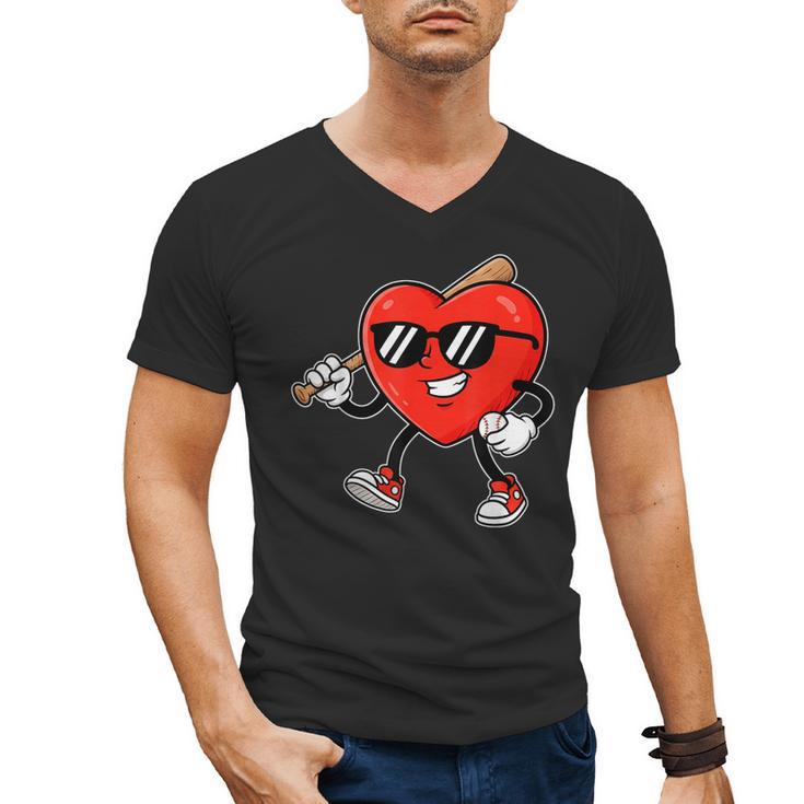 Boy Valentines Day Heart Love Baseball Boys Men Kids Men's V-Neck T-Shirt