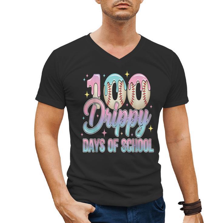 Boys Kids 100 Drippy Days Of School Baseball Drip Ice Cream Men's V-Neck T-Shirt