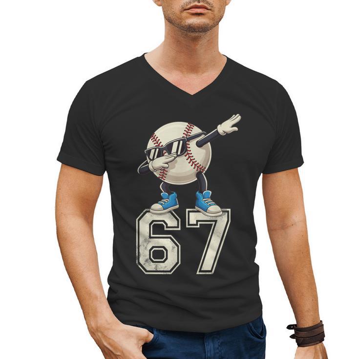 Boys Kids 67 Six Seven Sunglasses Dabbing Baseball Lover Men's V-Neck T-Shirt
