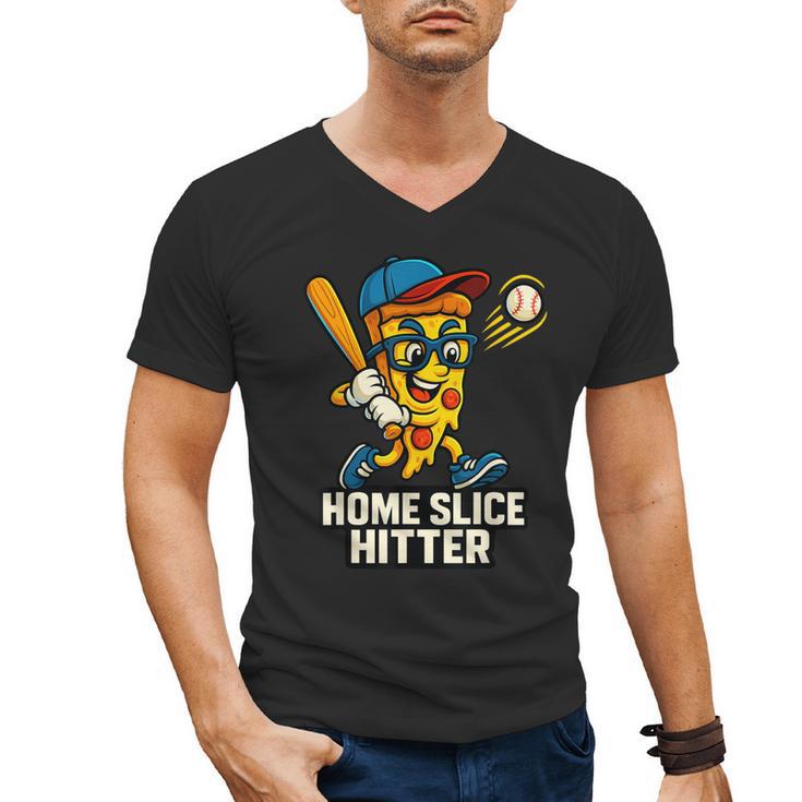 Boys Pizza Theme Baseball Home Hitter Men's V-Neck T-Shirt