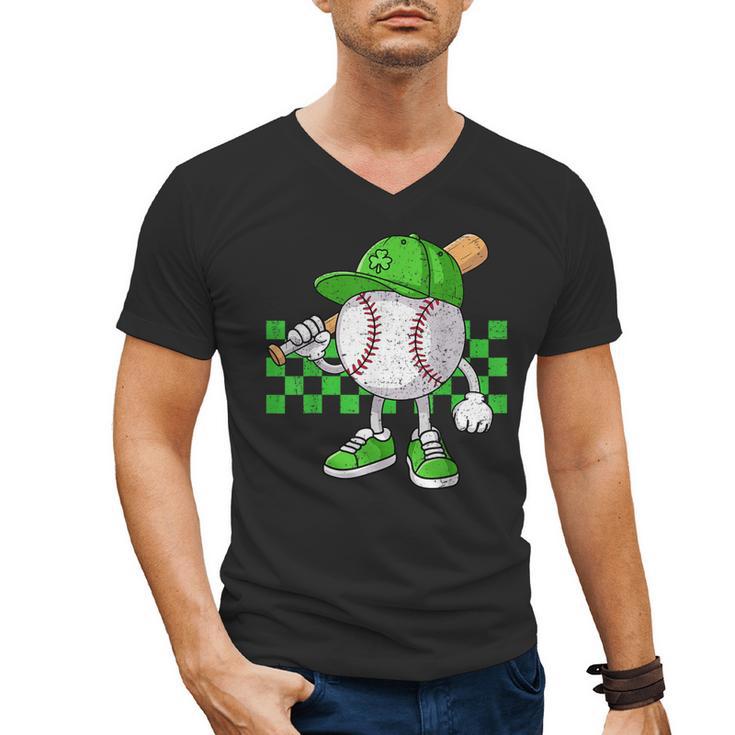 Boys St Patricks Day Baseball Player Pitcher Coach Kids Men's V-Neck T-Shirt