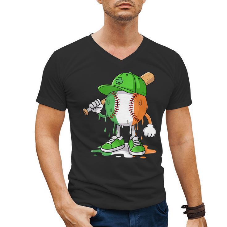Boys St Patricks Day Kids Baseball Player Ice Cream Drip Men's V-Neck T-Shirt