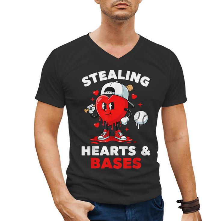 Boys Valentines Baseball Drip Icecream Stealing Hearts Kids Men's V-Neck T-Shirt