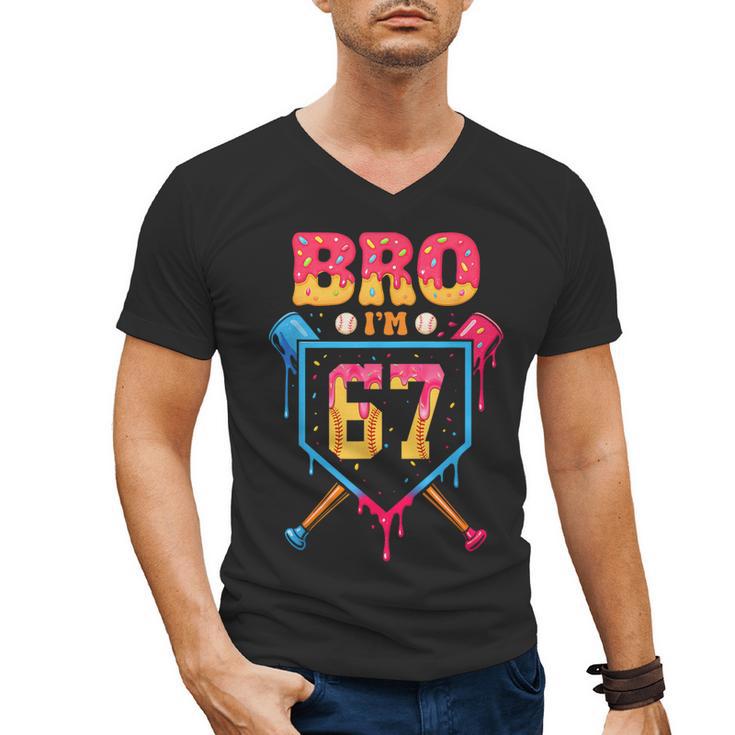 Bro I’m 67 Baseball Drip Number 67 Player 67th Birthday Men's V-Neck T-Shirt