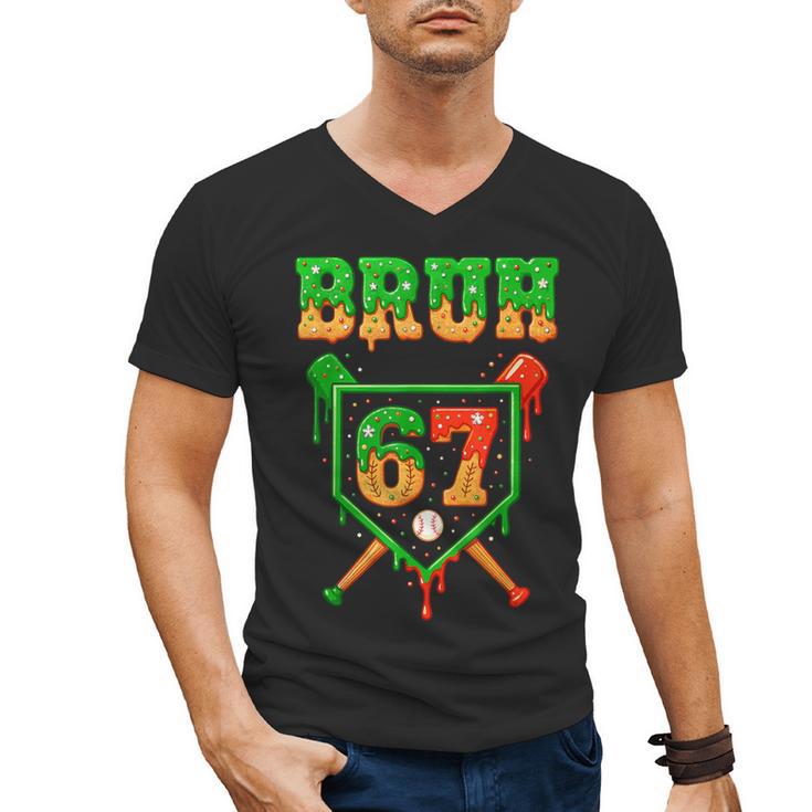 Bruh 67 Baseball Christmas Gingerbread Drip Number 67 Player Men's V-Neck T-Shirt