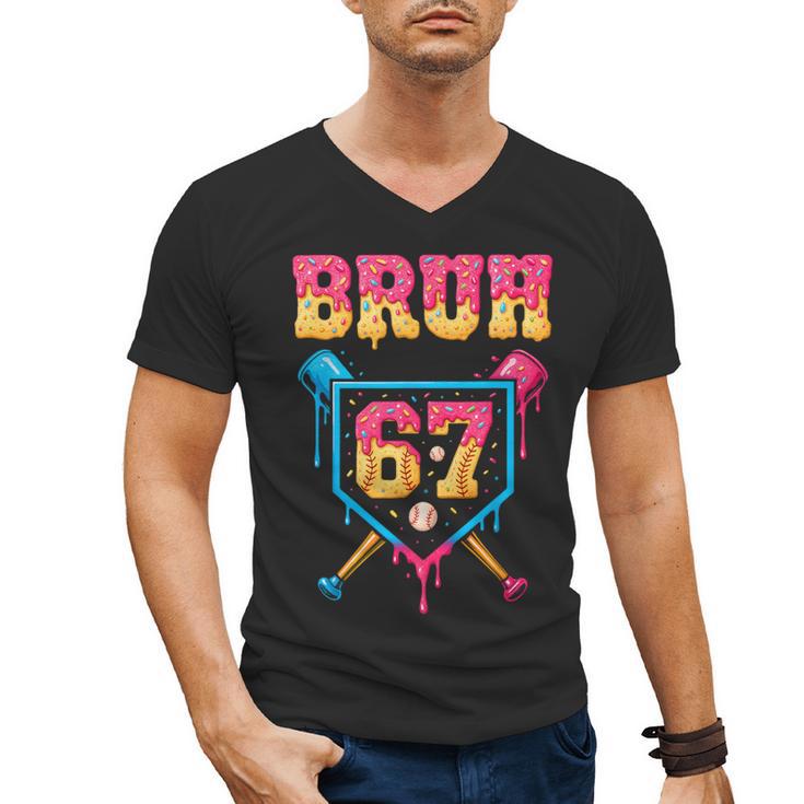Bruh Baseball Ice Cream Drip Number 67 Player 67th Birthday Men's V-Neck T-Shirt