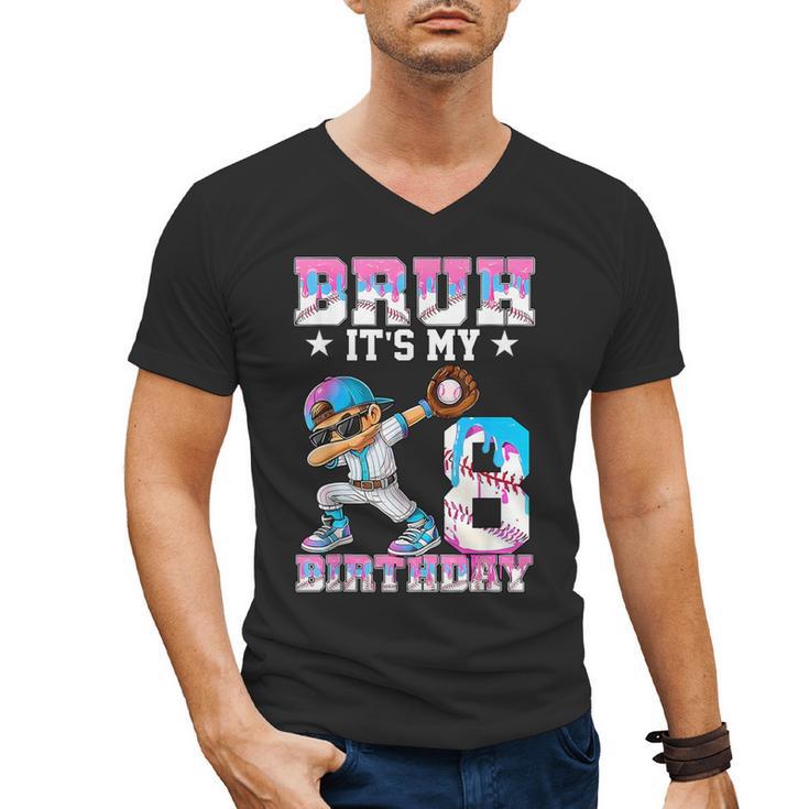 Bruh It's My 8th Birthday Baseball Ice Cream Drip 8 Year Old Men's V-Neck T-Shirt