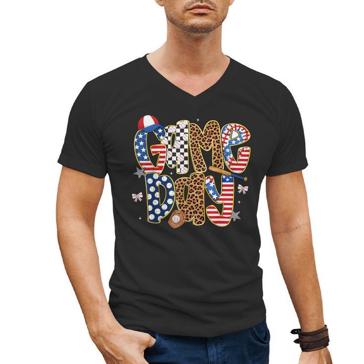 Checkered Leopard Game Day Baseball Men Women Kids Men's V-Neck T-Shirt