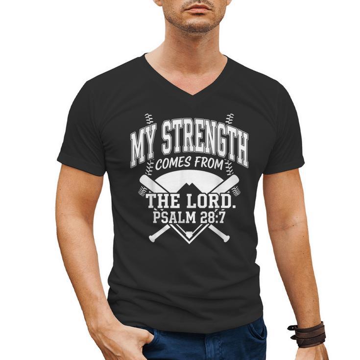 Christian Baseball My Strength Comes From The Lord Baseball Men's V-Neck T-Shirt
