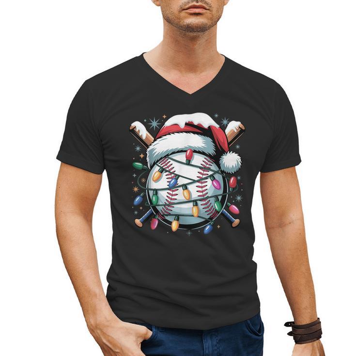 Christmas Baseball Boy Youth Kid Men Santa Hat Xmas Baseball Men's V-Neck T-Shirt