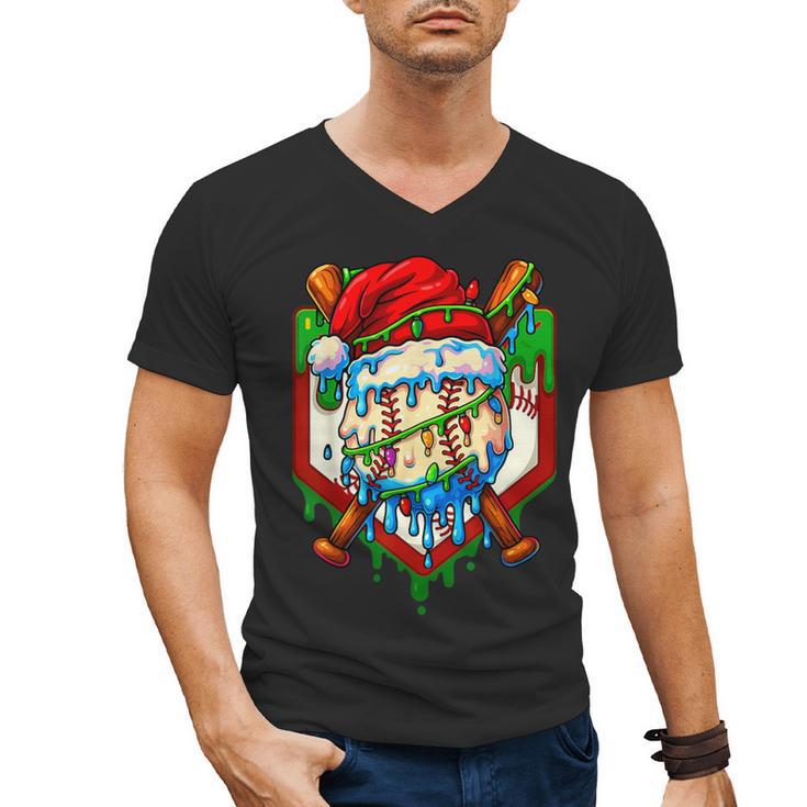 Christmas Baseball Ice Cream Drip Santa Baseball Player Kids Men's V-Neck T-Shirt