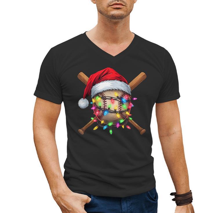 Christmas Baseball Pajama Santa For Men Boys Girls Kids Xmas Men's V-Neck T-Shirt