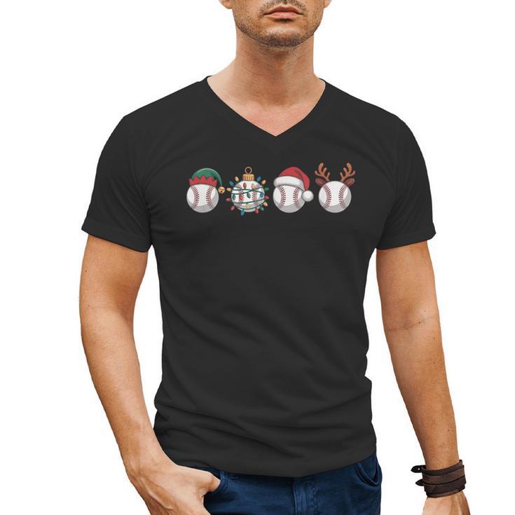 Christmas Baseball Player X-Mas Balls Men's V-Neck T-Shirt