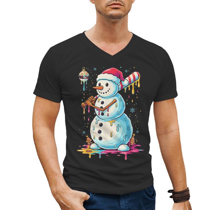 Christmas Baseball Snowman Drip For Boys Men Girls Women Men's V-Neck T-Shirt