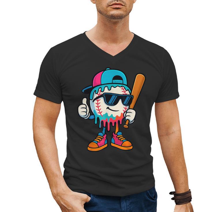 Cool Baseball Drip For Boys Ice Cream Drip Baseball Kids Men's V-Neck T-Shirt