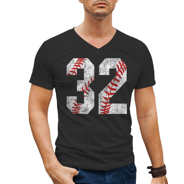Distressed Baseball Number 32 Jersey Uniform Player Fan Men's V-Neck T-Shirt