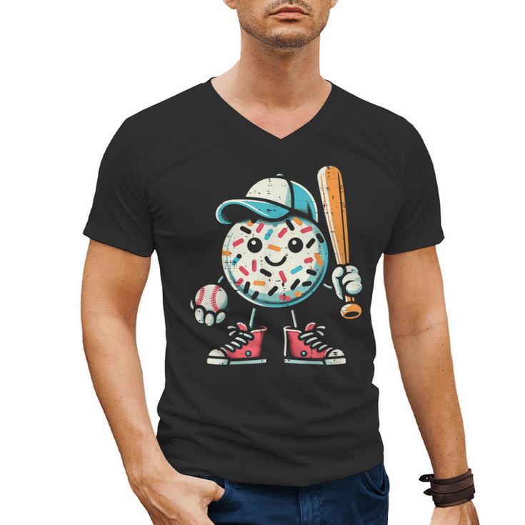 Donut Baseball Hat Ball Bat Cute Sport Toddler Boys Kids Men Men's V-Neck T-Shirt