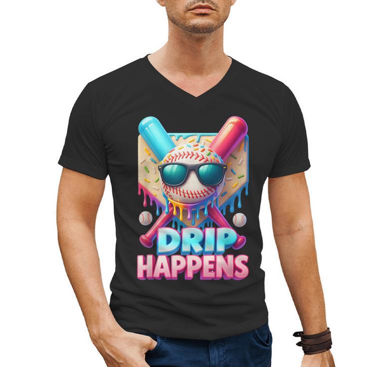 Drip Happens Baseball Ice Cream Bat And Ball With Sunglasses Men's V-Neck T-Shirt