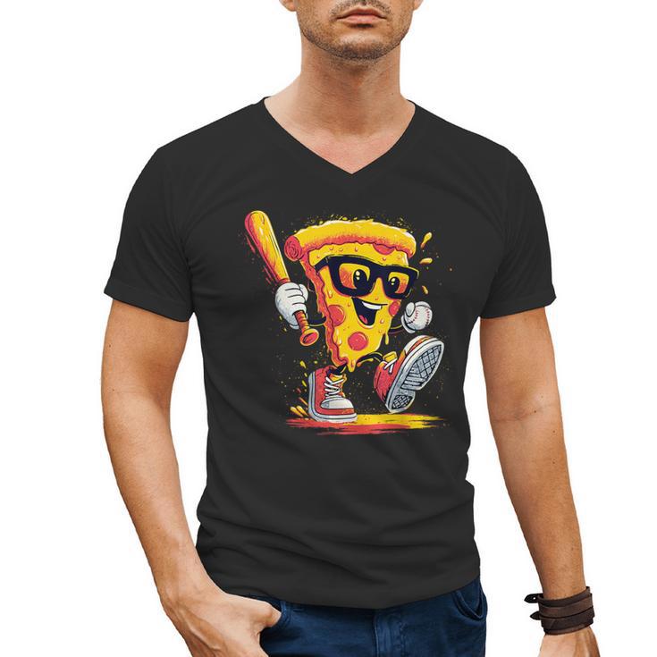 Drippy Pizza Baseball Slice Cartoon Sports Food Men's V-Neck T-Shirt