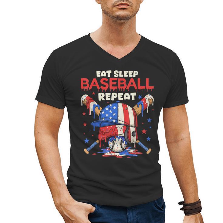 Eat Sleep Baseball Repeat Ice Cream Drip Crossed Bats Men's V-Neck T-Shirt