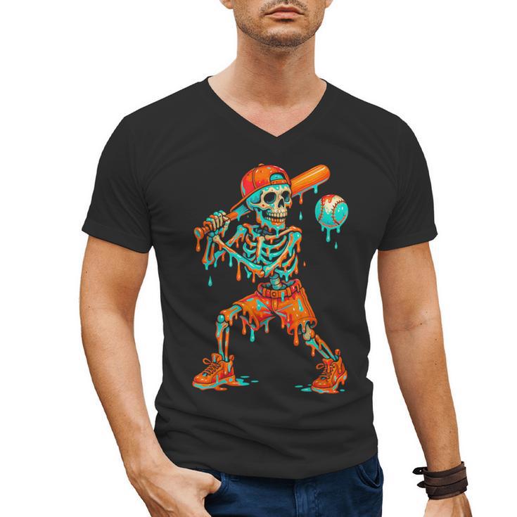 Halloween Baseball Skeleton Ice Cream Drip Baseball Boys Kid Men's V-Neck T-Shirt